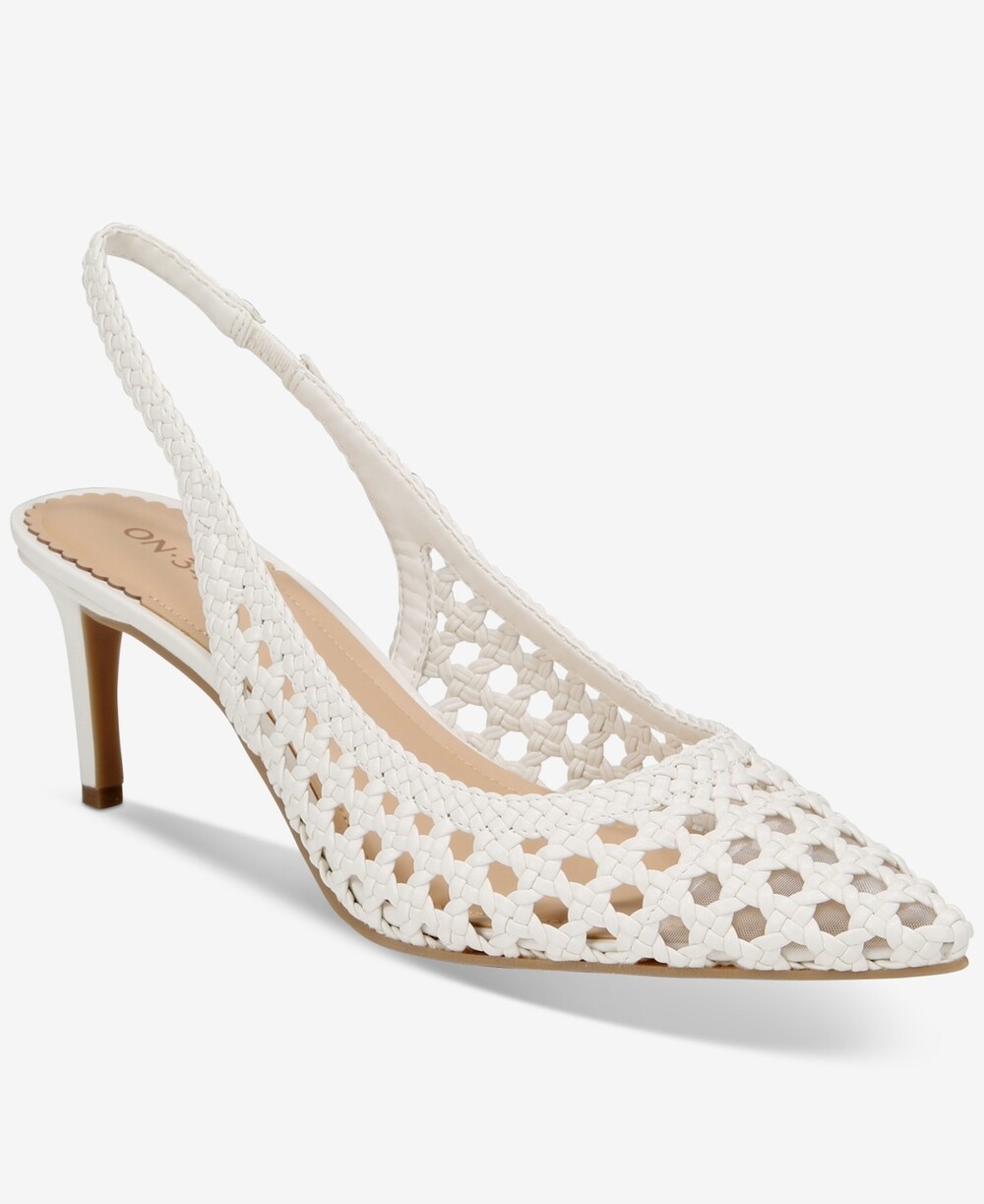 On 34th Monikaar White Linen Woven Slingback Pumps Women’s Size 8M Heels - Picture 2 of 13